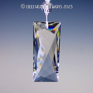 Swarovski Crystal Suncatcher 50mm RETIRED RECTANGLE Logo Etched Strass Car Charm Ornament on Clear Strand Window Decor Lilli Heart Designs