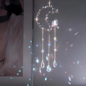 Moon Sun Catcher for Window Hanging, Father's Day Gift, Gift for Women, Hanging crystal, Crystal prism Aurora Gemstone Suncatcher Boho Decor