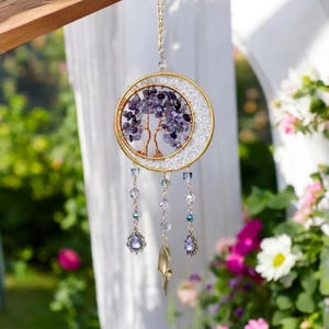 Tree of life gemstone crystal sun catcher, Crystal suncatchers, window wall hanging  rainbow lightmaker, crystal hanging christmas gift boho