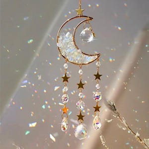 Moon Suncatcher: Rainbow Prism, Crystal Healing, Celestial Decor