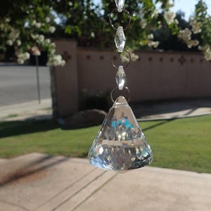 Suncatcher Large Clear Crystal Pendant w Button Crystals String