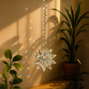 Crystal Prism Suncatcher Window Hanging with Boho Style
