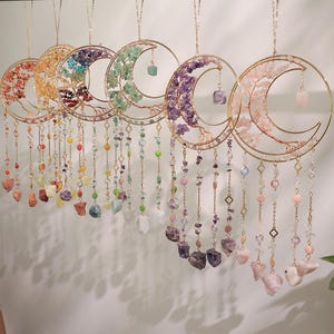 Crescent Moon Suncatcher: Gemstone & Crystal Prism Boho Wall Hanging