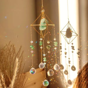 Natural Raw Gemstone Crystal Suncatcher, Rainbow Maker, Boho Home Decor, Window Hanging Decor, Garden Charm Decor, Room Decor, Wind Chimes